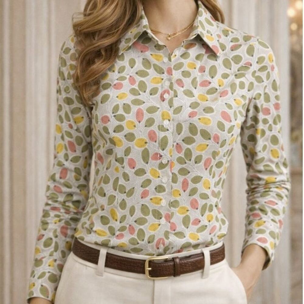 Miki Thumb Italian Cotton Shirt Button Up SZ M Multicolor Summer Quiet Luxury